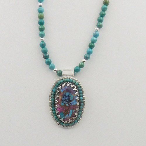 Click to view detail for DKC-1154 Pendant TQ on TQ Beaded Necklace $250